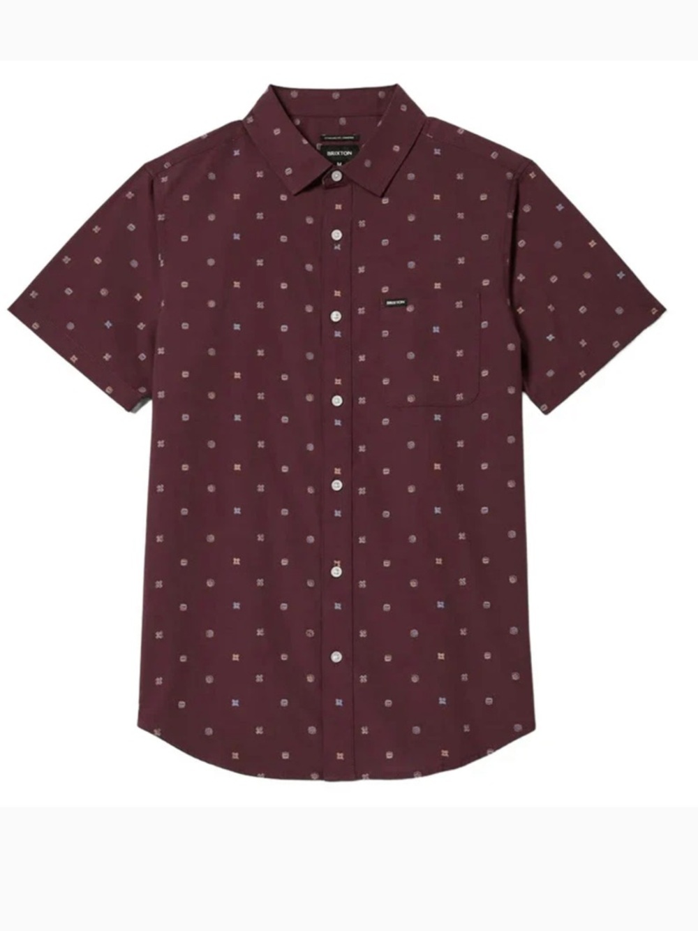 Brixton Maroon Short-Sleeve Button-Down Shirt with Micro Motif - Picture 3 of 6